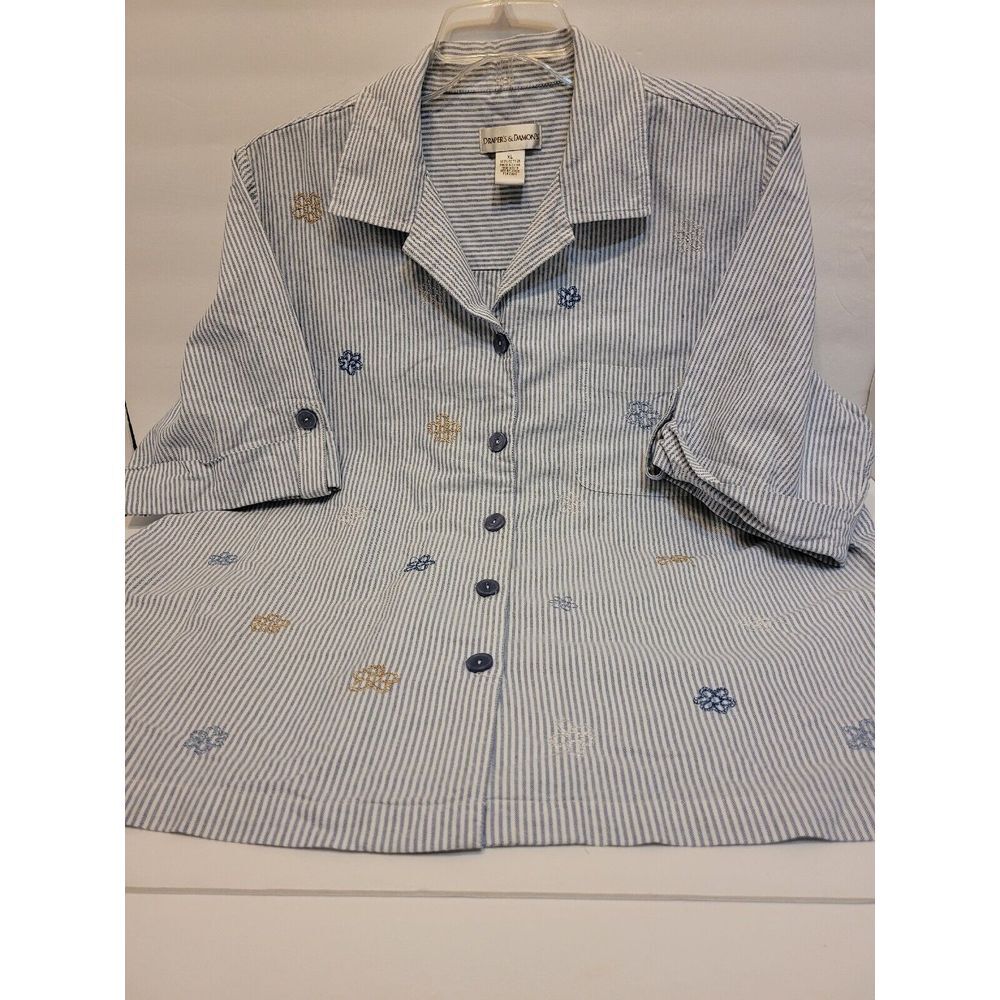 Draper's & Damon's blue/white stripe blouse w/embroidery detail, size XL